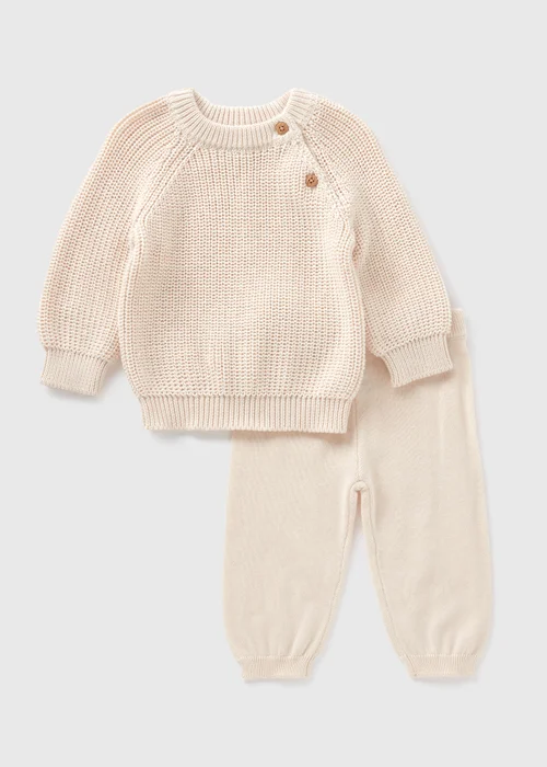 Baby Ecru Rib Knit Jumper & Jogging Bottoms Set (Newborn-23mths) - Age 0 - 3 Months Image 1