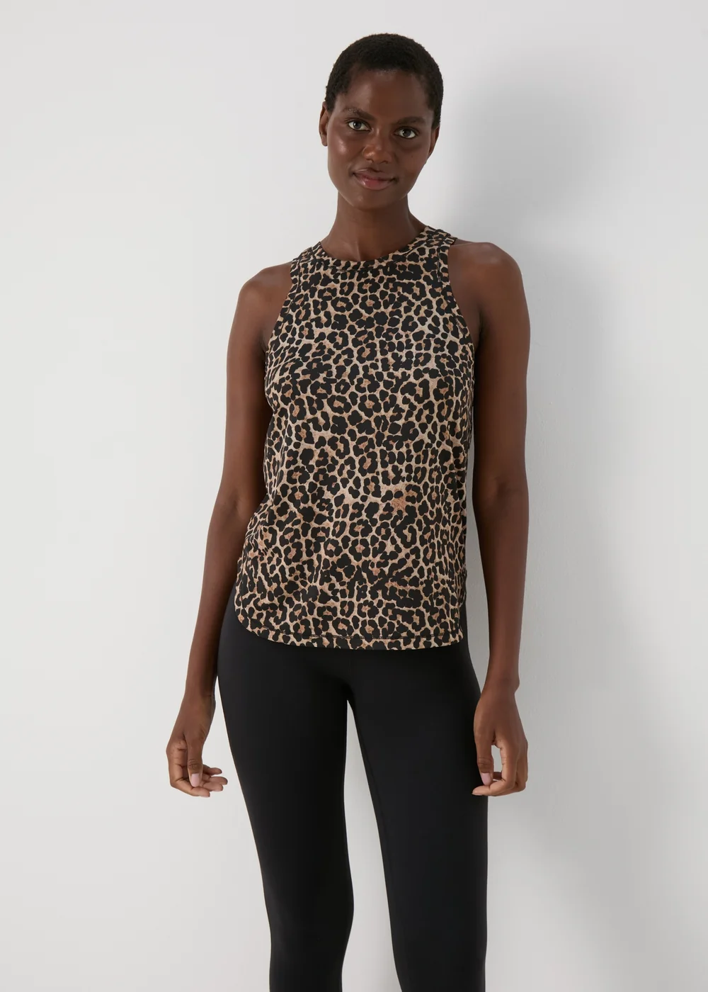 Souluxe Brown Animal Print High Neck Vest Top - S Image 1