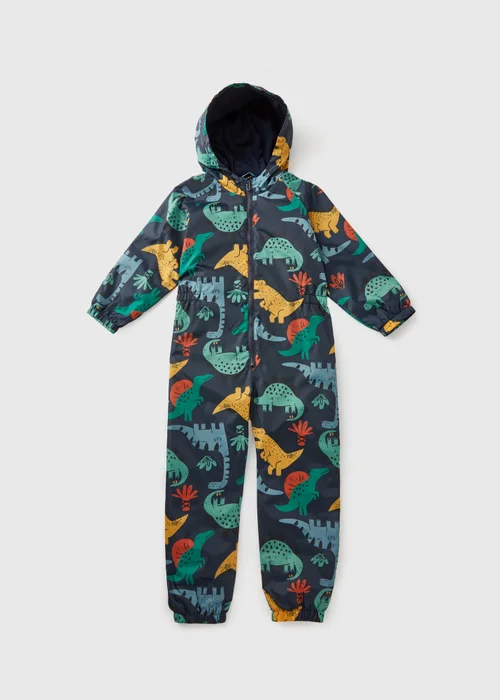 Boys Navy Dino Showerproof Puddle Suit (1-7yrs) - 1-1.5 Yrs Image 1