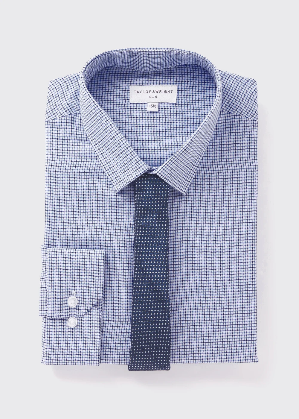Taylor & Wright Blue Textured Slim Fit Shirt & Tie Set - 15.5 Collar Image 5