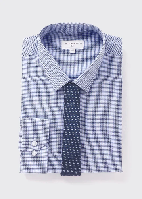 Taylor & Wright Blue Textured Slim Fit Shirt & Tie Set - 15.5 Collar Image 5