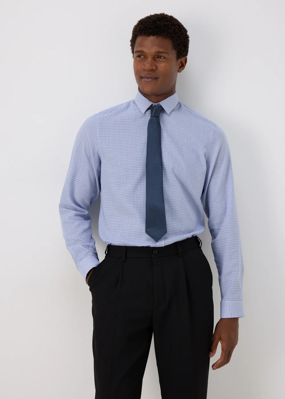 Taylor & Wright Blue Textured Slim Fit Shirt & Tie Set - 15.5 Collar Image 1
