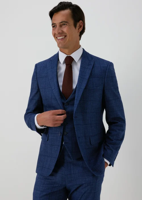 Taylor & Wright Chatsworth Navy Check Tailored Suit Jacket - 36 Chest Long Image 1