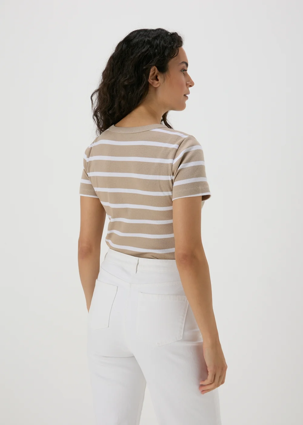 Beige Stripe Ribbed T-Shirt - 8 Image 2