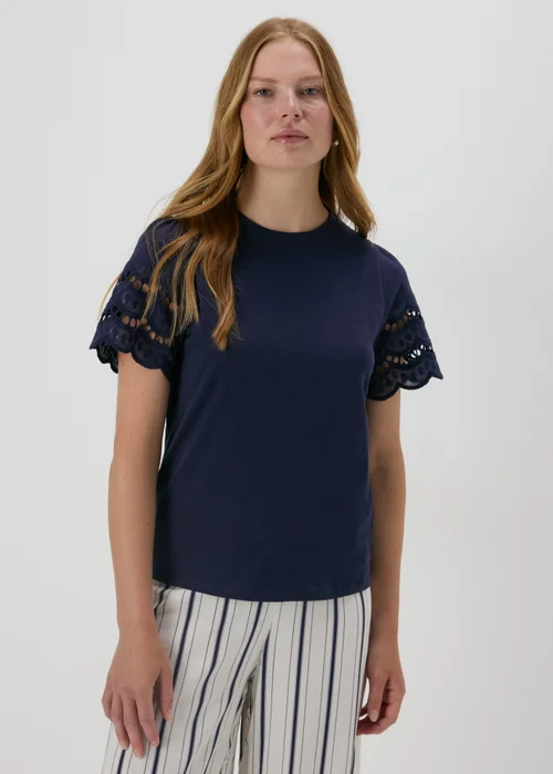 Navy Cutwork Sleeve T-Shirt - 8 Image 3