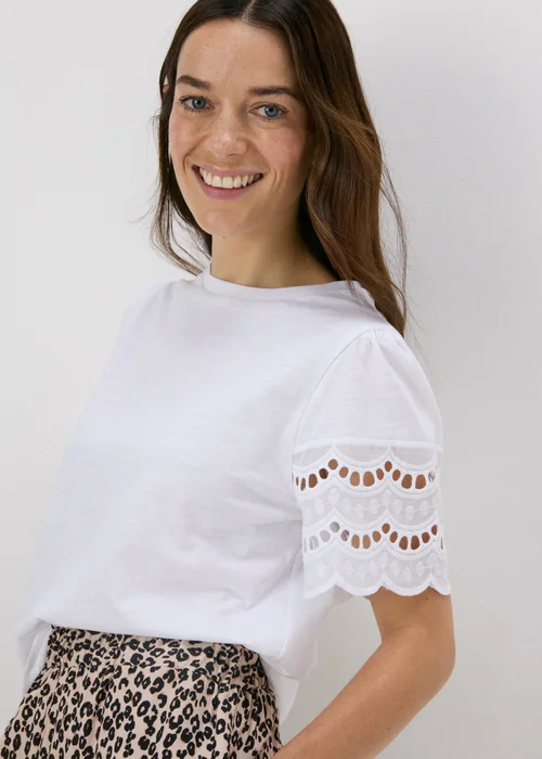 White Cutwork Sleeve T-Shirt - 8 Image 3