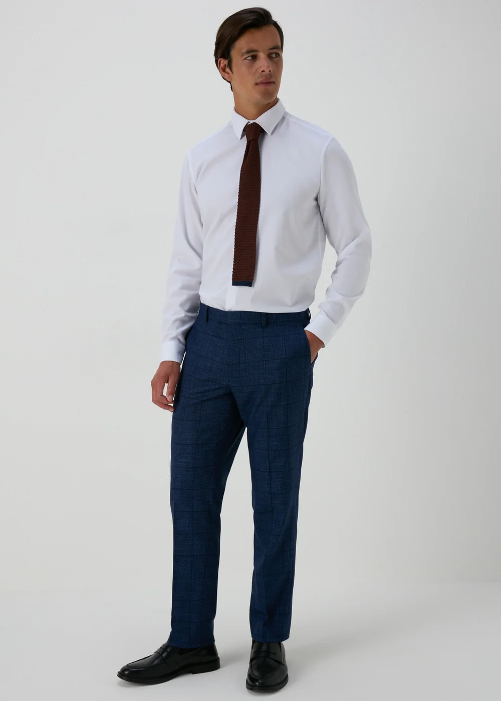 Taylor & Wright Chatsworth Navy Check Tailored Trousers - 32 Waist 29 Leg Image 1