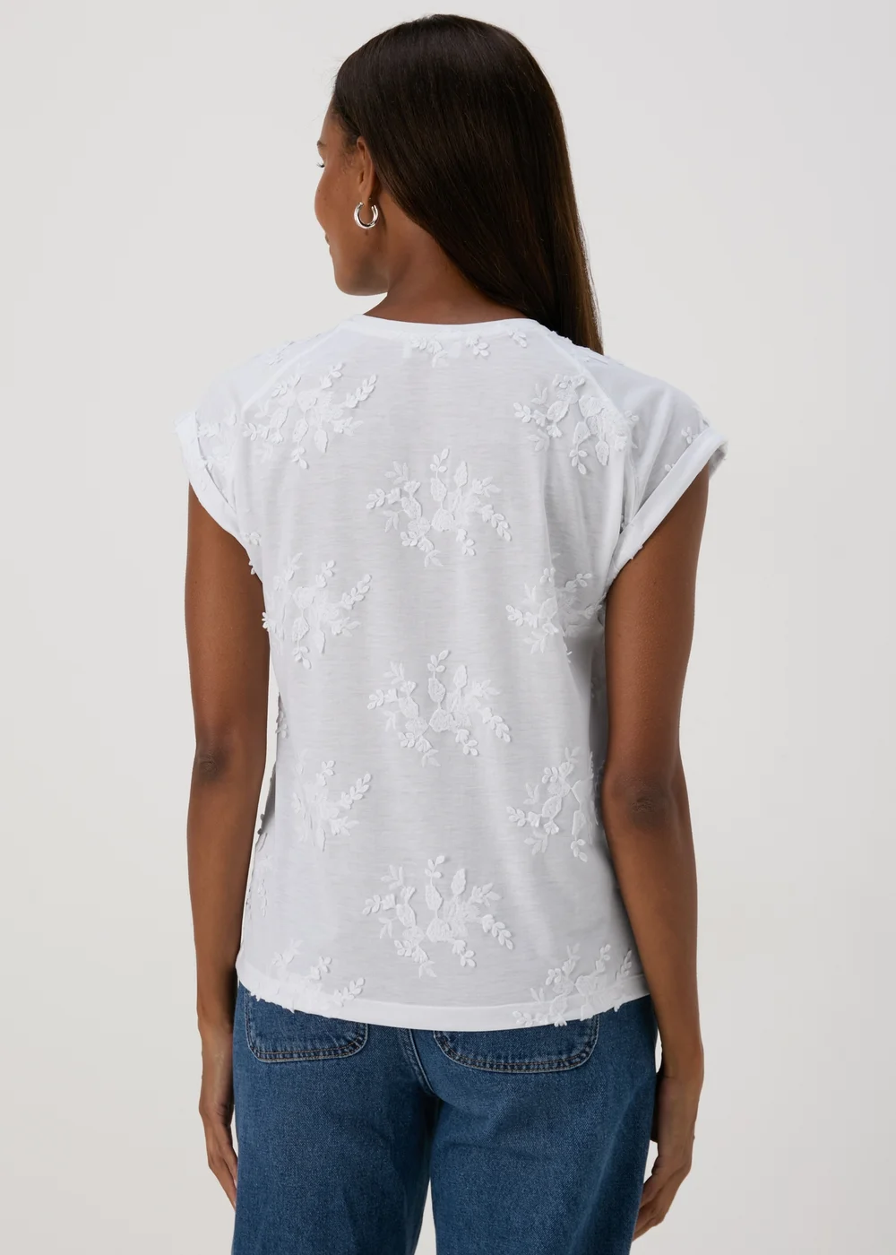 White Floral Embroidered T-Shirt - Size 8 Image 2