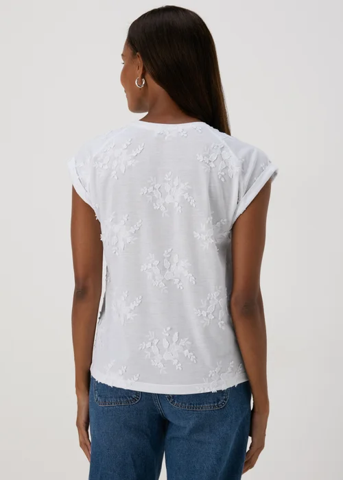 White Floral Embroidered T-Shirt - Size 8 Image 2