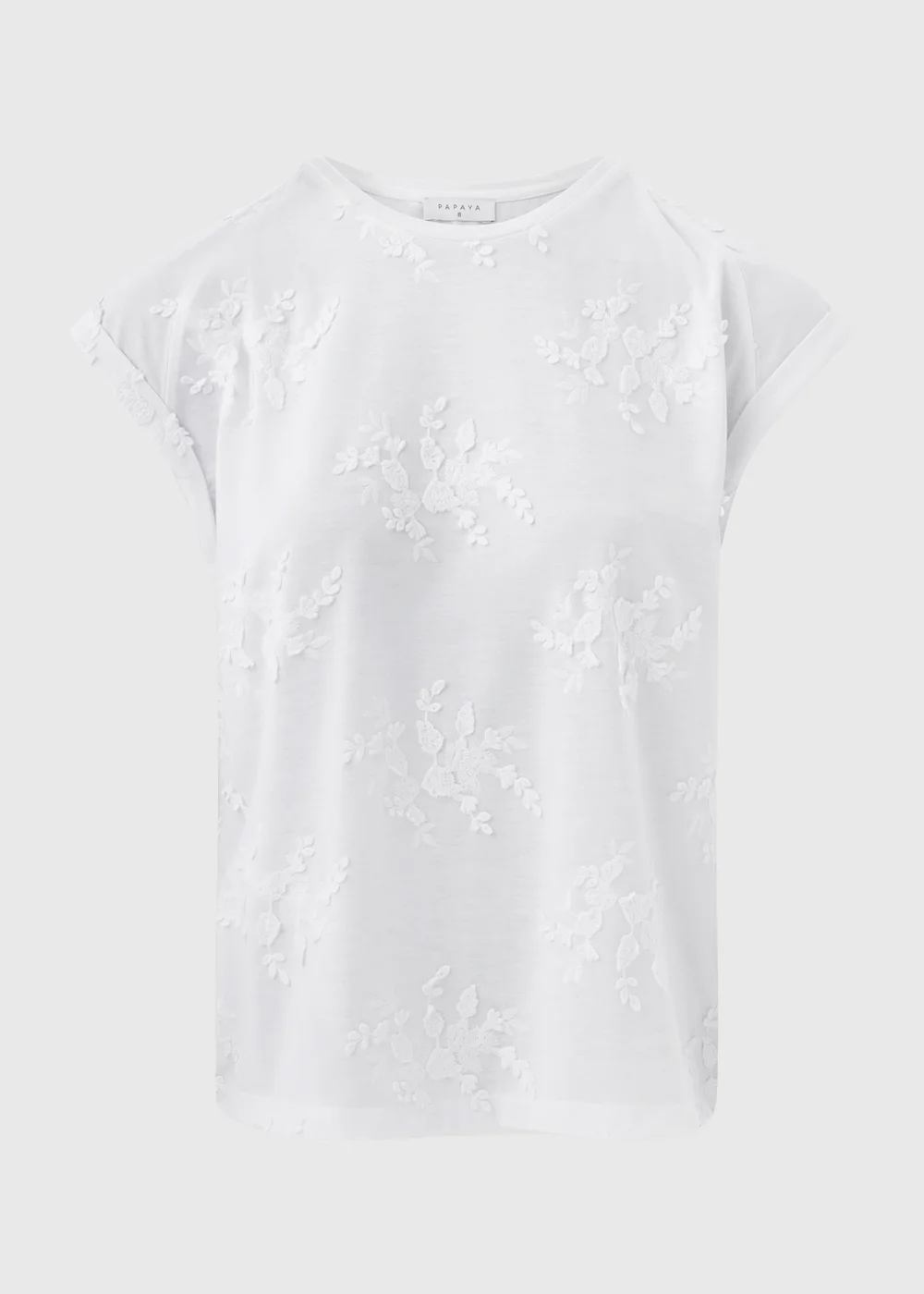 White Floral Embroidered T-Shirt - Size 8 Image 5