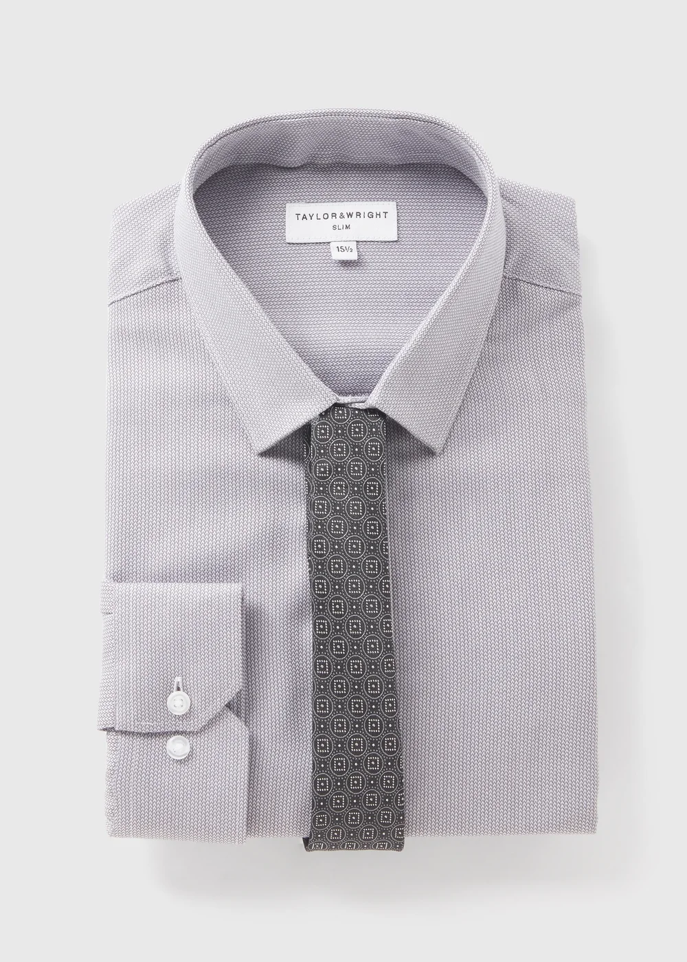 Taylor & Wright Grey Geometric Slim Fit Shirt & Tie Set - 15.5 Collar Image 5