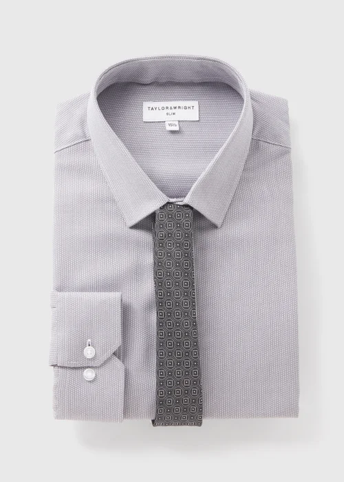 Taylor & Wright Grey Geometric Slim Fit Shirt & Tie Set - 15.5 Collar Image 5