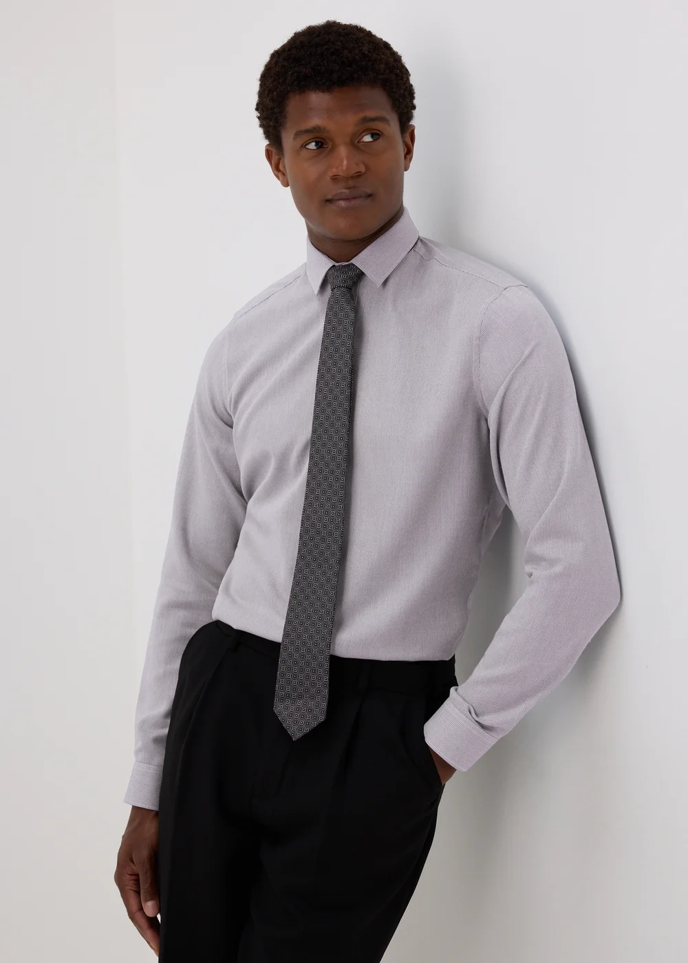 Taylor & Wright Grey Geometric Slim Fit Shirt & Tie Set - 15.5 Collar Image 1
