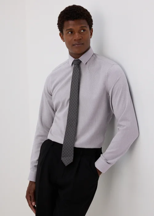 Taylor & Wright Grey Geometric Slim Fit Shirt & Tie Set - 15.5 Collar Image 1