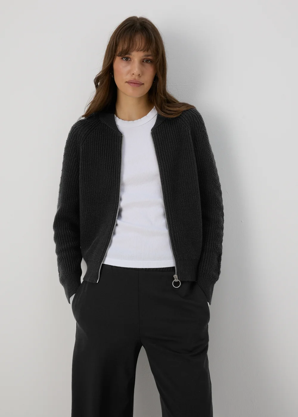 Black Knitted Bomber Jacket - XS Image 3