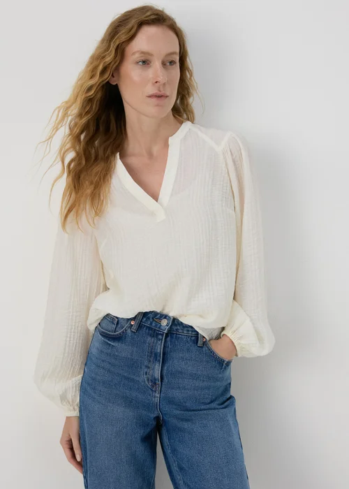 Cream Textured Blouse - 8 Image 1