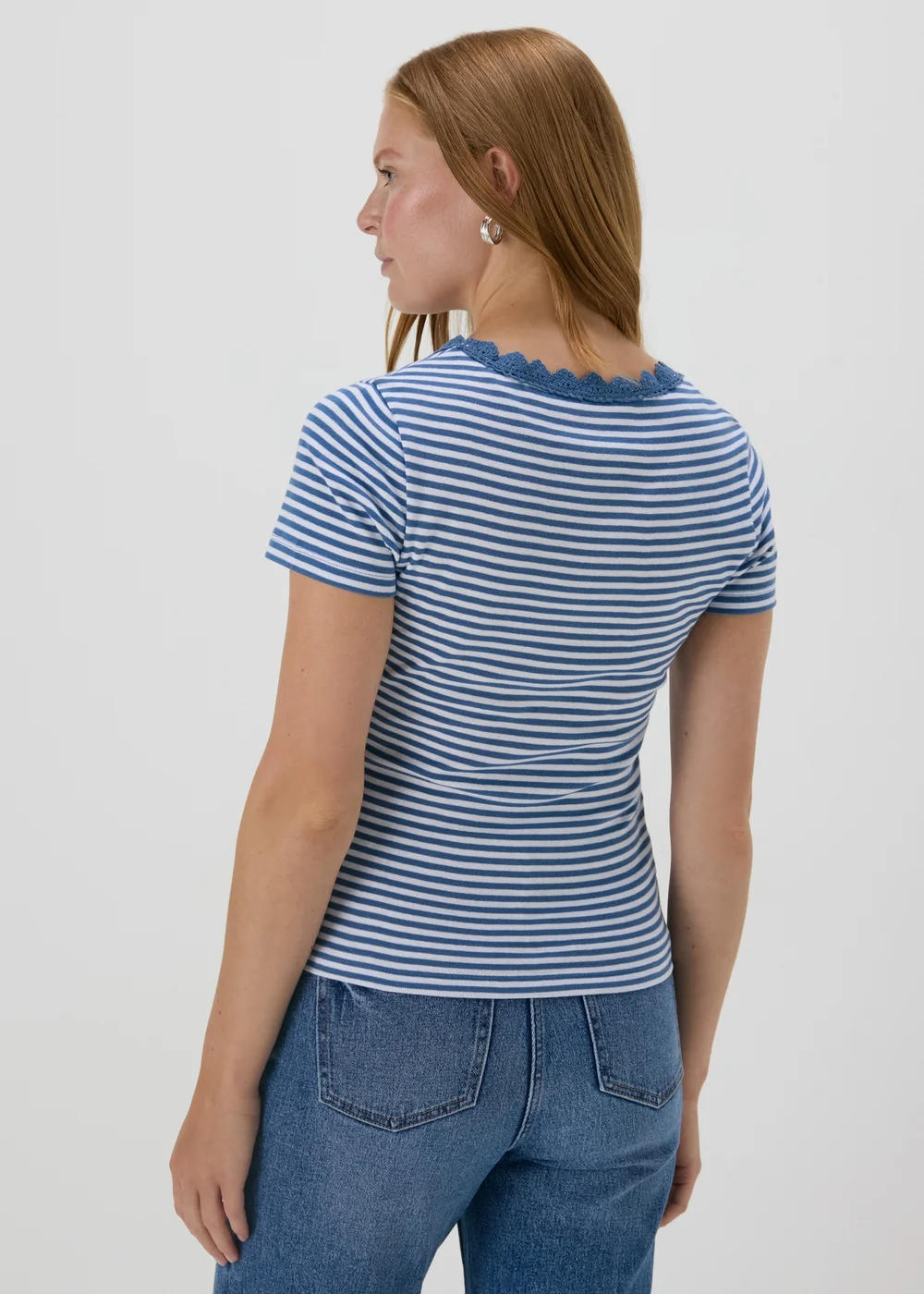Blue Stripe Lace Detail T-Shirt - Size 8 Image 2