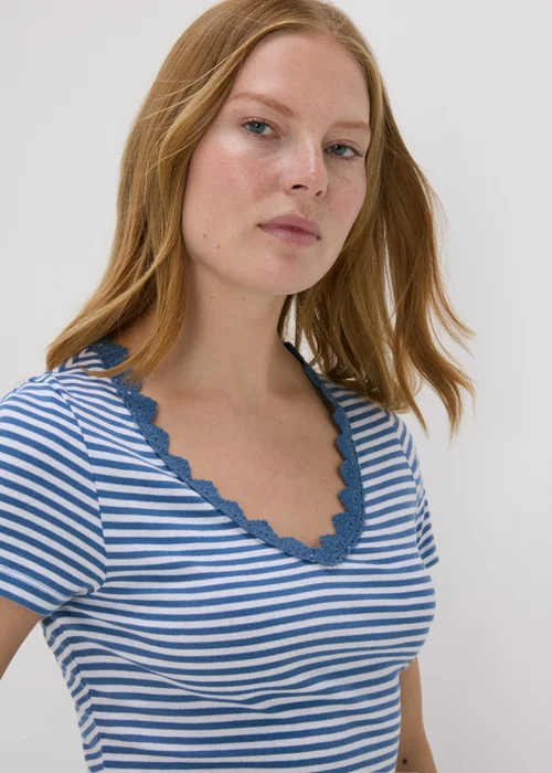 Blue Stripe Lace Detail T-Shirt - Size 8 Image 3