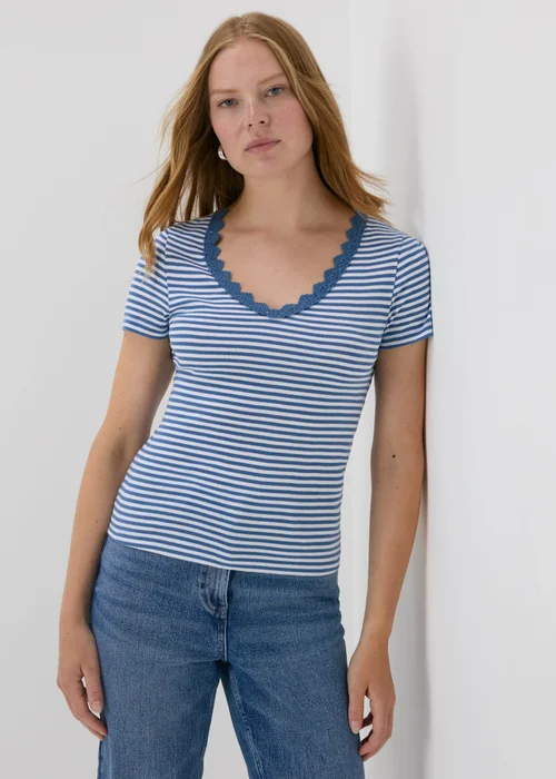 Blue Stripe Lace Detail T-Shirt - Size 8 Image 1