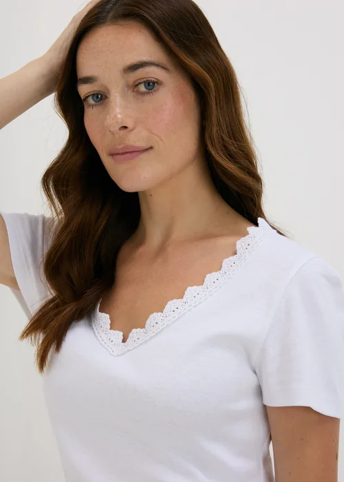 White Lace Trim T-Shirt - 8 Image 3