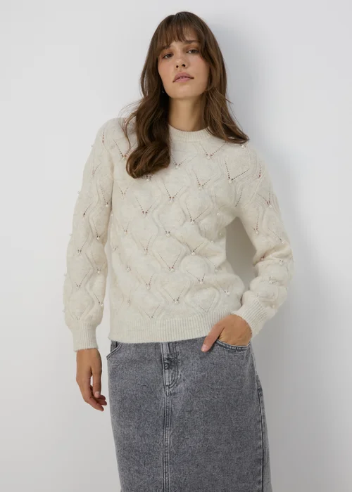 Cream Pearl Embellished Jumper - XS Image 1