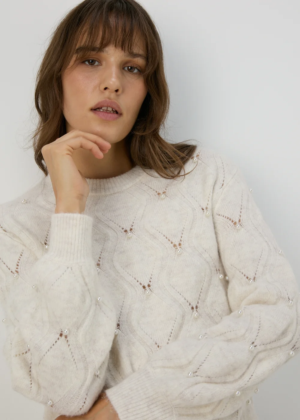 Cream Pearl Embellished Jumper - XS Image 3