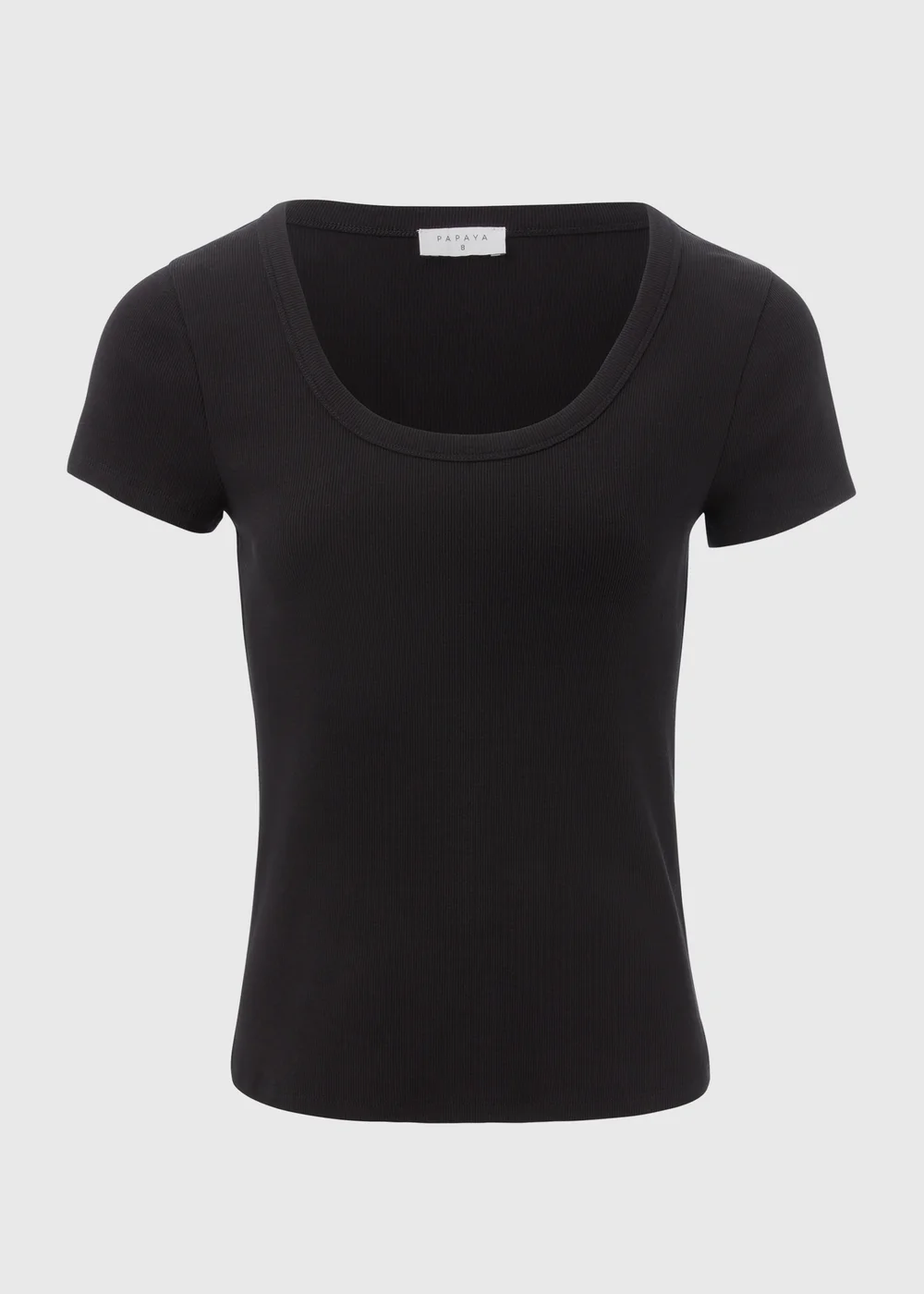 Black Ribbed Scoop Neck T-Shirt - 8 Image 5