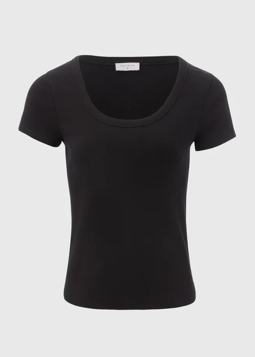 Black Ribbed Scoop Neck T-Shirt - 8 Image 5