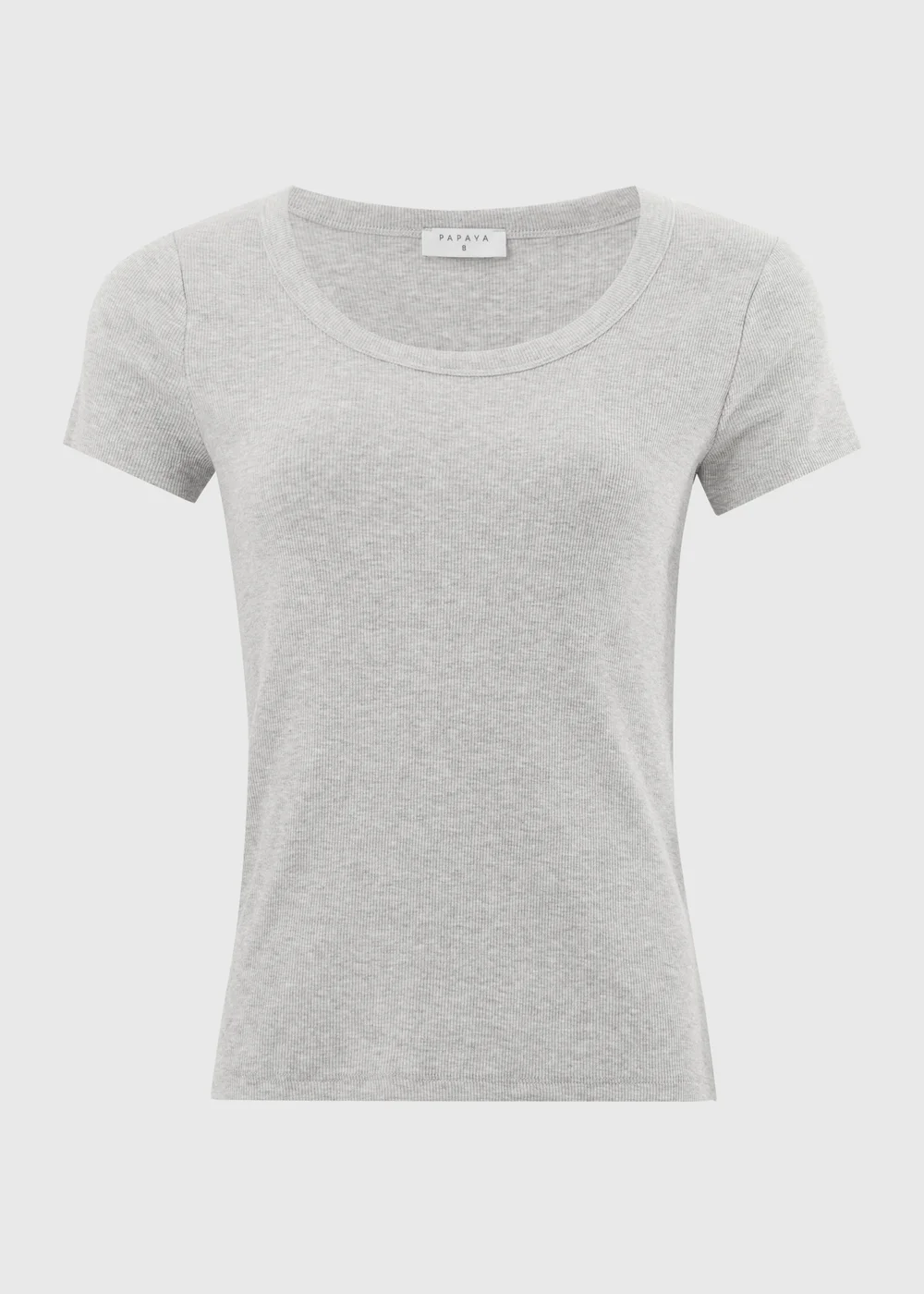 Grey Ribbed Scoop Neck T-Shirt - 8 Image 4