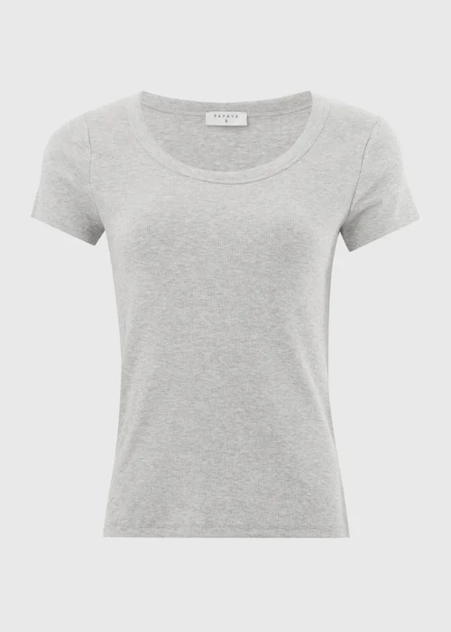 Grey Ribbed Scoop Neck T-Shirt - 8 Image 4