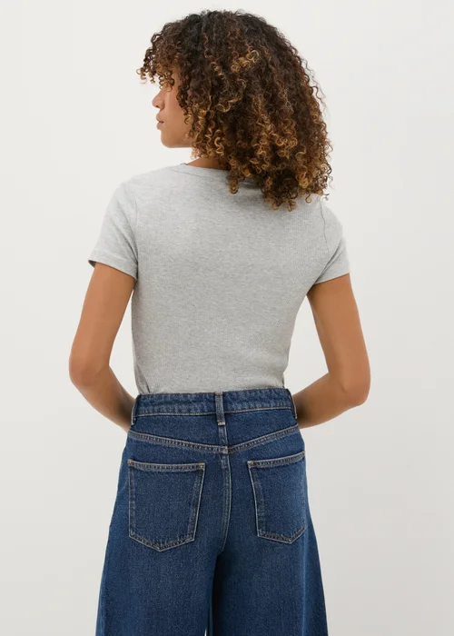 Grey Ribbed Scoop Neck T-Shirt - 8 Image 2