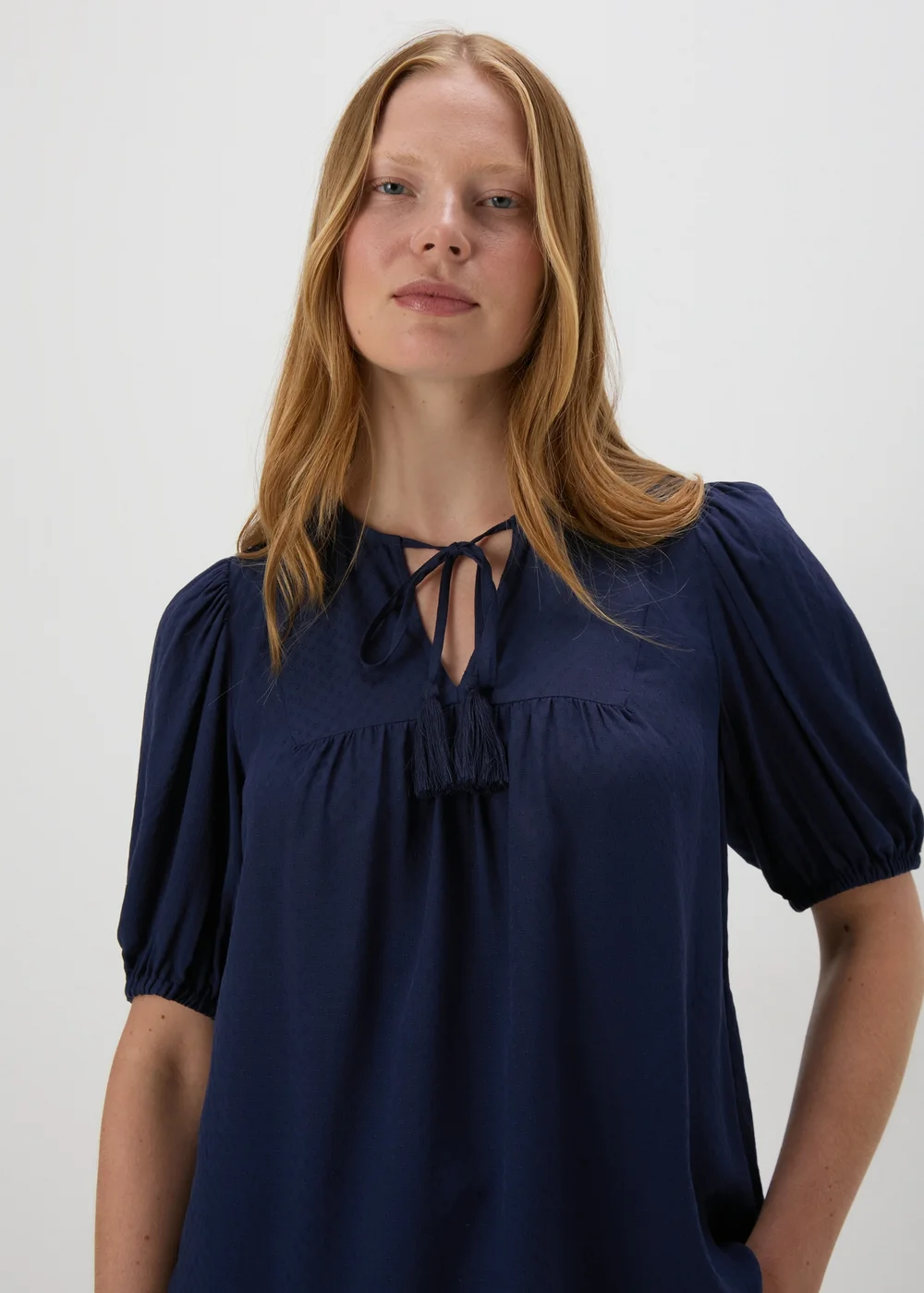 Navy Dobby Tassel Blouse - 8 Image 3