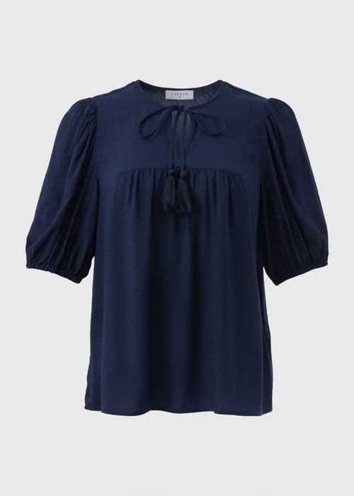 Navy Dobby Tassel Blouse - 8 Image 5