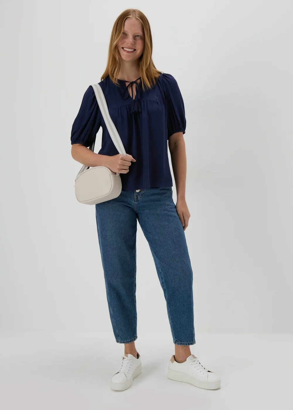 Navy Dobby Tassel Blouse - 8 Image 4