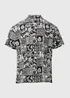 Black Mono Leaf Print Shirt - S Image 5