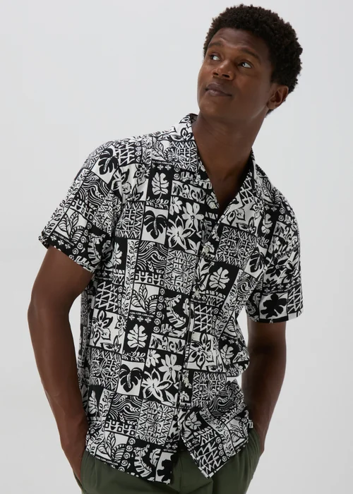 Black Mono Leaf Print Shirt - S Image 1
