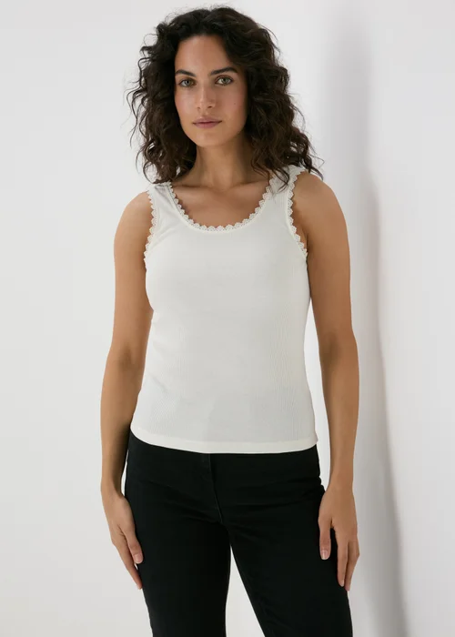 White Lace Trim Vest Top - Size 8 Image 1