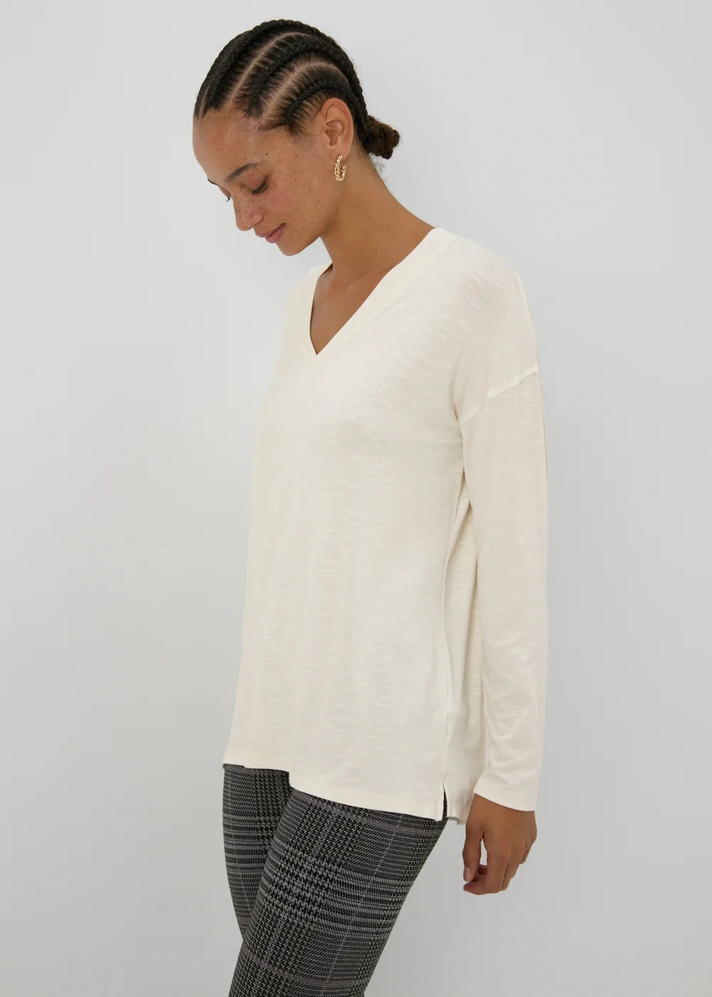 Cream V Neck Top - S Image 1