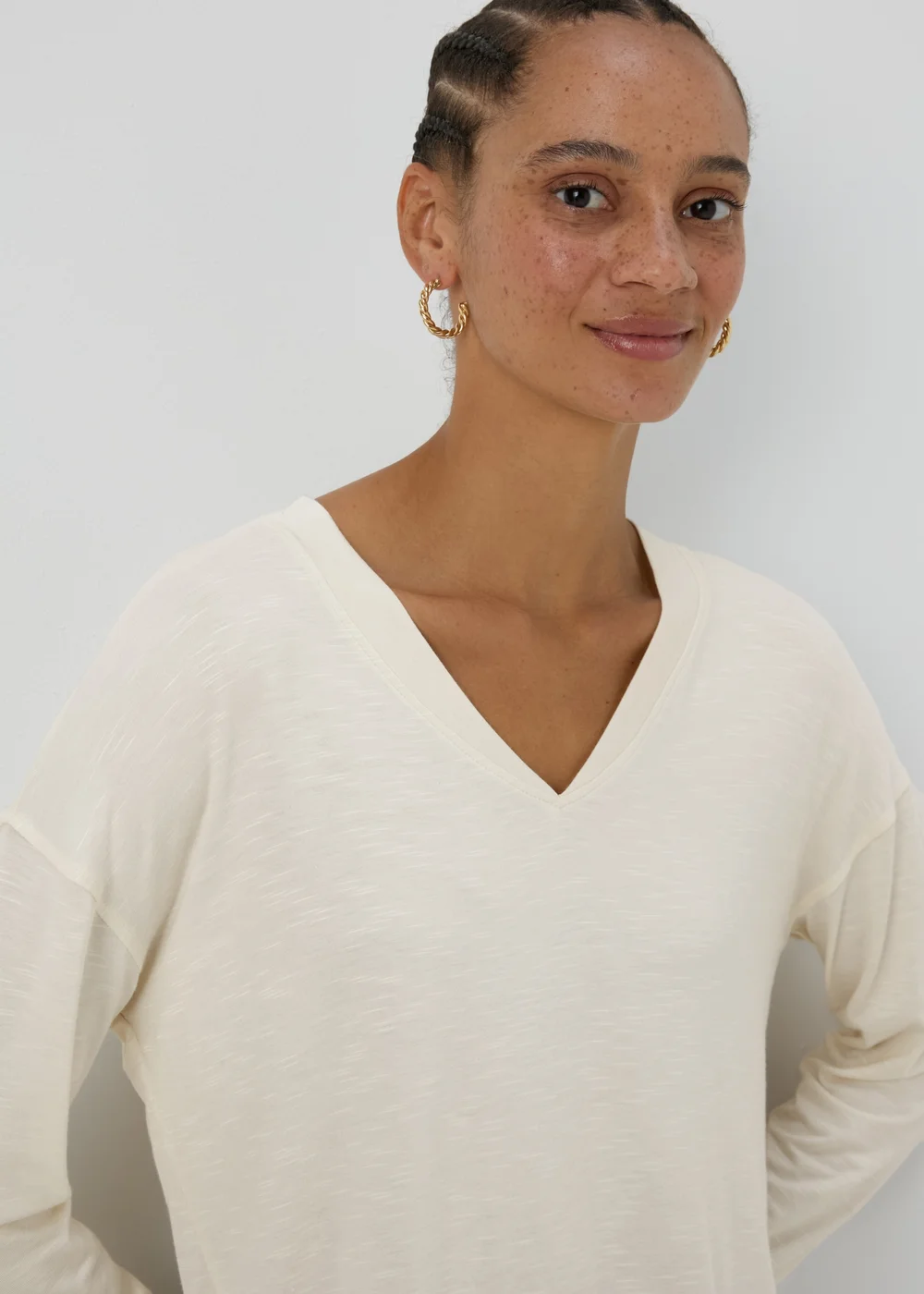 Cream V Neck Top - S Image 3