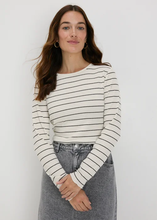 Cream Striped Long Sleeve T-Shirt - 8 Image 1