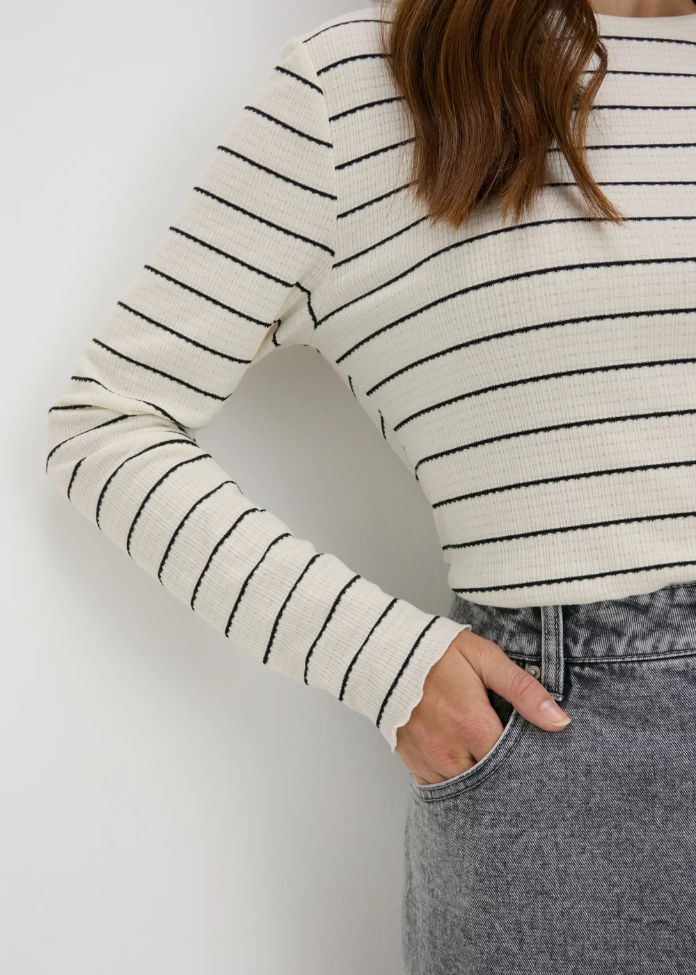 Cream Striped Long Sleeve T-Shirt - 8 Image 3