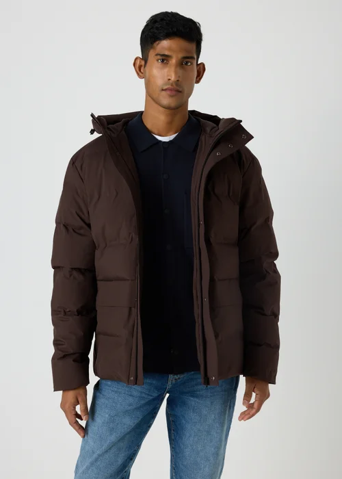 Brown Mid Length Showerproof Puffer Coat - S Image 3