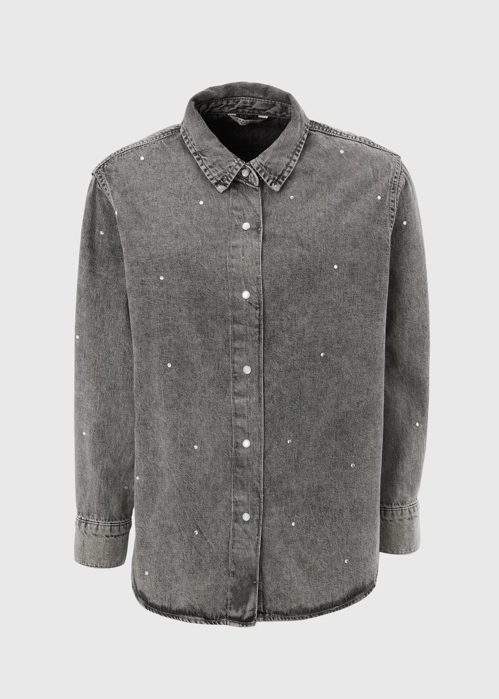 Grey Embellished Denim Shirt - Size 8 Image 4