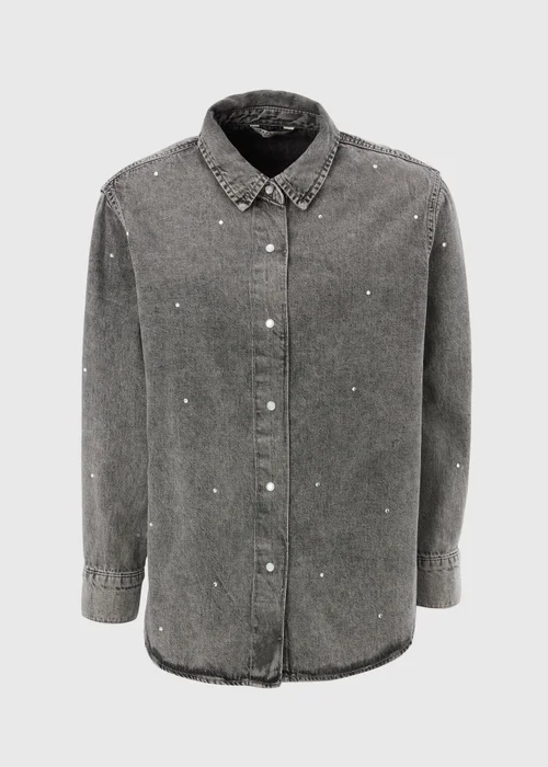 Grey Embellished Denim Shirt - Size 8 Image 4