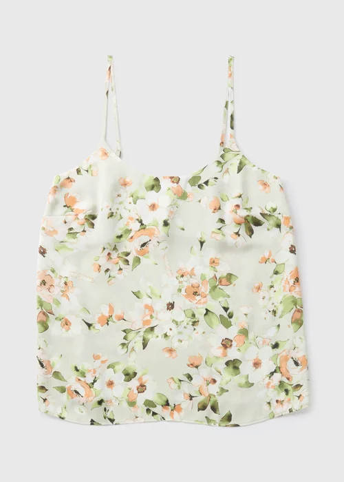 Green Floral Satin Pyjama Top - Size 8 Image 4