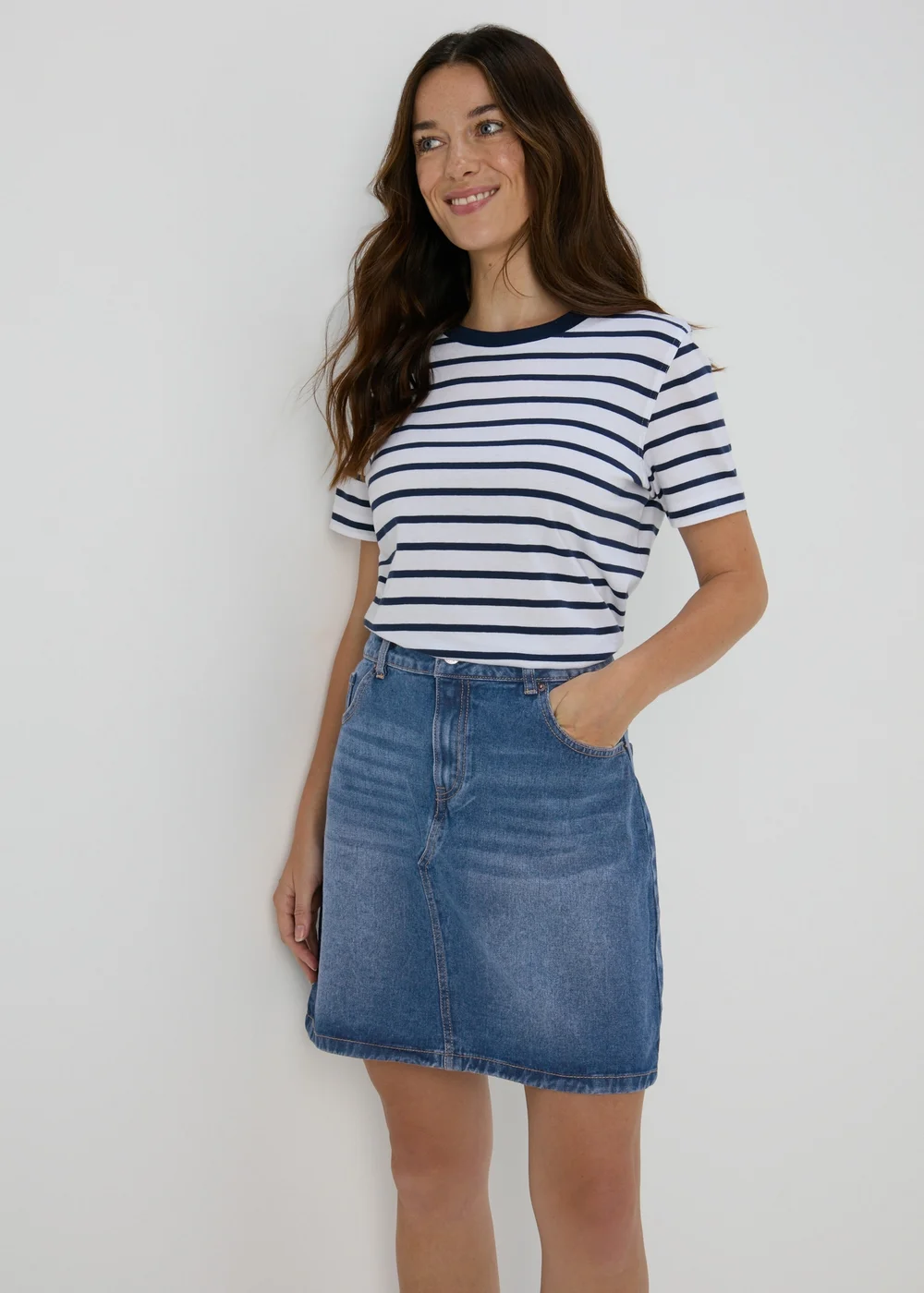 Denim Mid Wash Mini Skirt - 8 Image 1