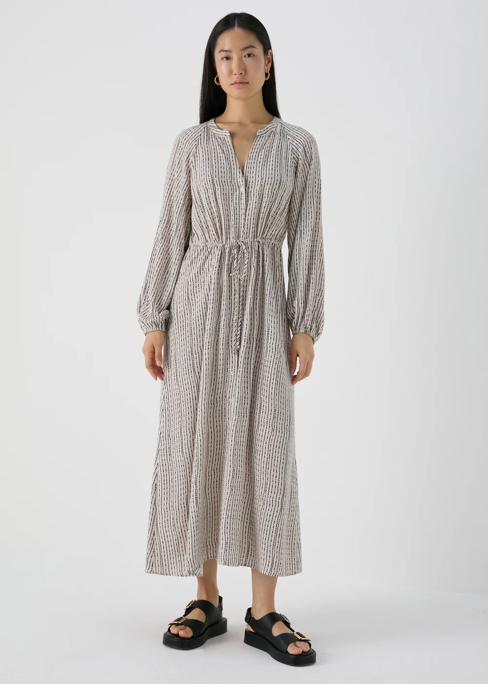 Et Vous Beige Patterened Shirt Midi Dress - 8 Image 1