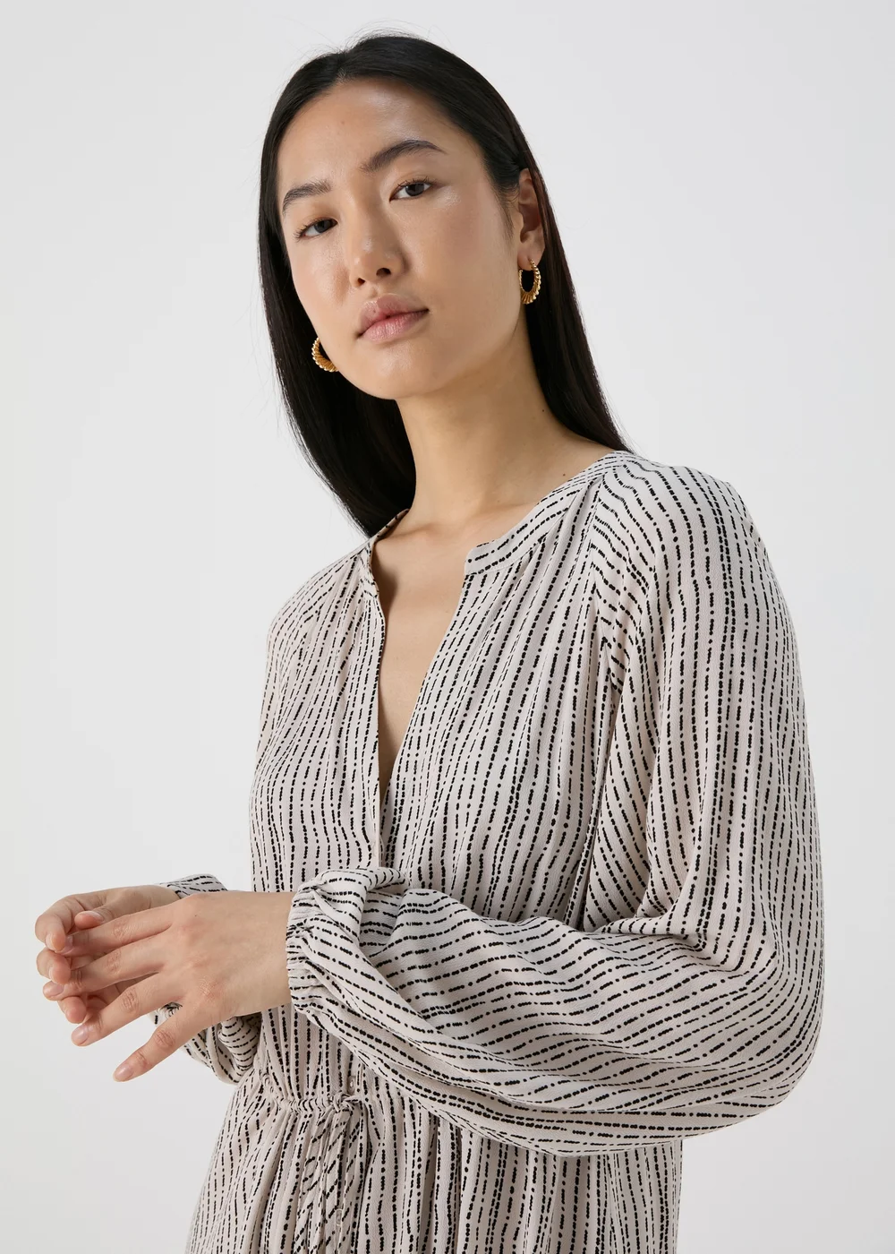 Et Vous Beige Patterened Shirt Midi Dress - 8 Image 3