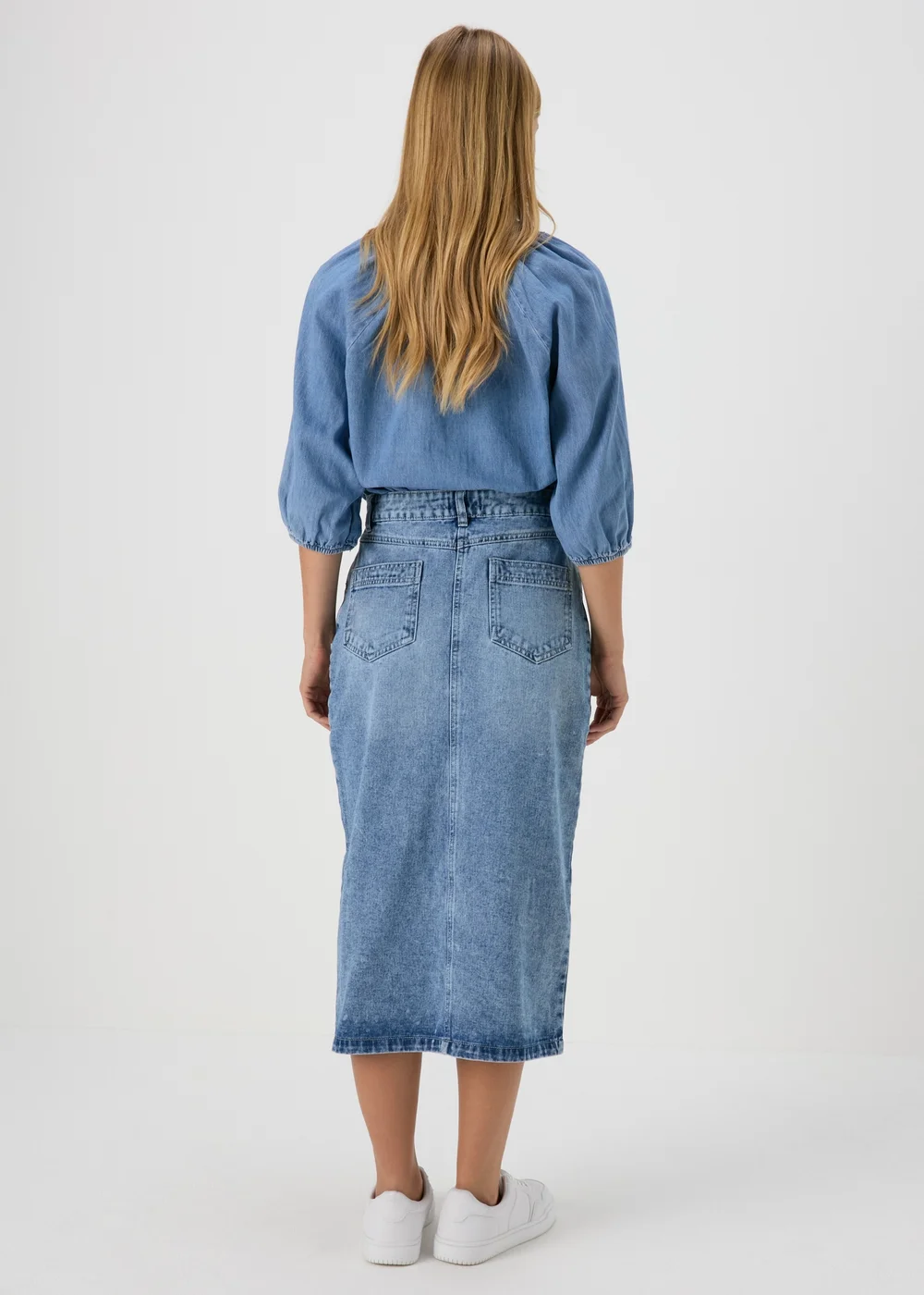 Light Wash Denim Midi Skirt - Size 8 Image 2