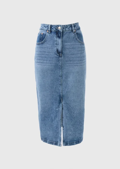 Light Wash Denim Midi Skirt - Size 8 Image 5